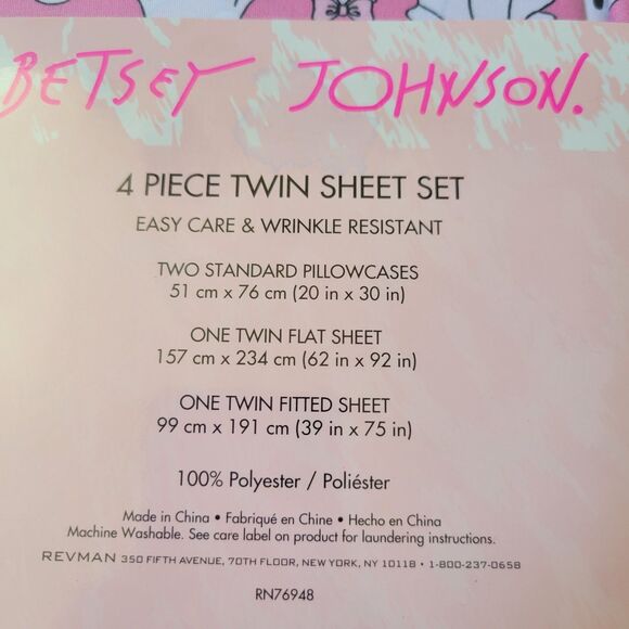 Betsey Johnson 4pc Pink Twin Sheet Set Hey Boo Ghosts w/ Bows Sunglasses Sheets - Picture 5 of 10